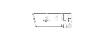 A floor plan of a studio apartment with a studio section and a separate sleeping area.
