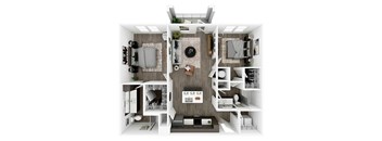 a 3d floor plan of a modern apartment