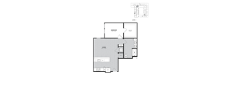 A floor plan of a two-level apartment with a living room, bedroom, and bathroom.