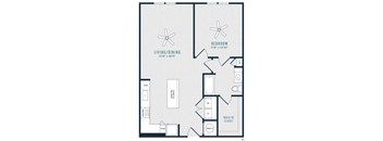 A floor plan of a home with a living/dining area and a bedroom.