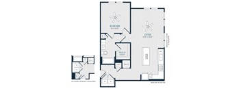 A black and white image of a floor plan for a home with a bedroom, living room, and closet.