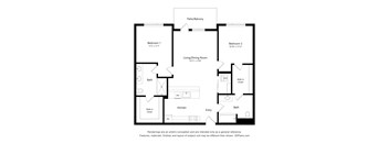 A black and white image of a floor plan for a two bedroom apartment.