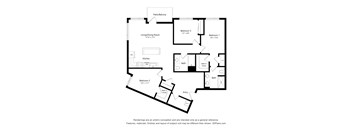 A black and white floor plan of a house with a living room, kitchen, and three bedrooms.