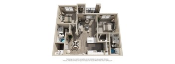 A 3D floor plan of a house with multiple rooms.