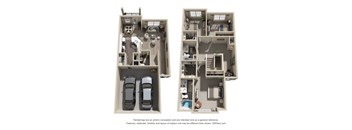 Two floor plans of a house with a garage and a living room.