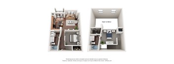 A diagram shows two different layouts for a small apartment.
