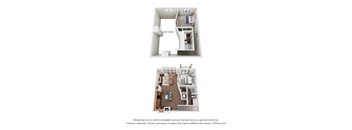 A floor plan of a house with a kitchen, living room, and two bedrooms.
