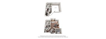A floor plan of a house with two bedrooms, a living room, a kitchen, and a bathroom.