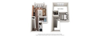 A 3D floor plan of a house with two sections labeled "Open To Below".