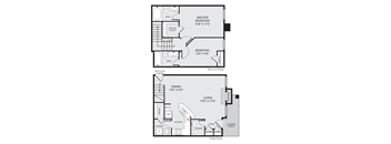 A floor plan of a two-story home with a master bedroom on the second floor and a dining room on the first floor.