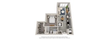 a stylized floor plan with a bedroom and a bathroom