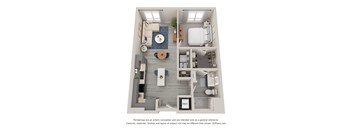 a stylized floor plan with a bedroom and a living room