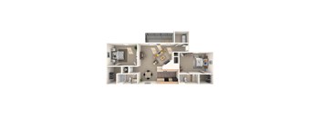 A 3D floor plan of a house showing all the rooms and their layout.