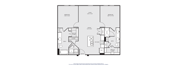 A black and white image of a floor plan for a two bedroom apartment.