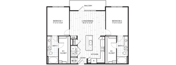 A black and white image of a house floor plan with a balcony.
