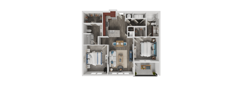 A floor plan of a small apartment with a kitchen, living room, and bathroom.