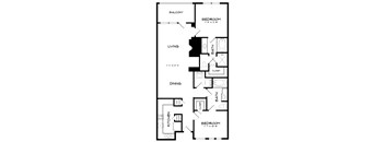 A black and white image of a floor plan for a two bedroom apartment.