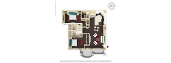 A 3D floor plan of a house layout.
