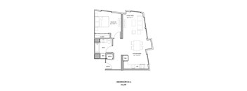 A floor plan of a 1 bedroom apartment with dimensions.