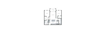 A floor plan of an apartment with two bedrooms, a living room, a kitchen, a bathroom, and two closets.