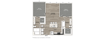 A floor plan of a house layout with labeled rooms and dimensions.