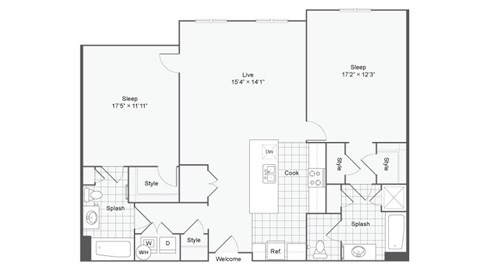 the everest floor plan  1 bedroom with closet