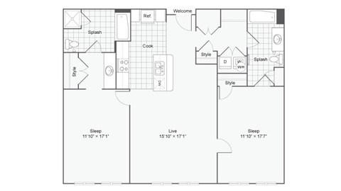 the everest floor plan  1 bedroom floor plan