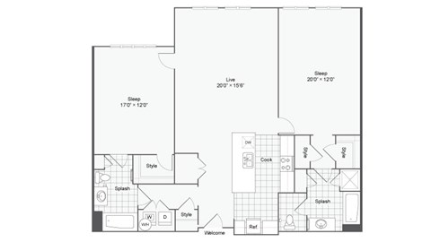the everest floor plan  1 bedroom floor plan