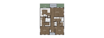 A floor plan of a house with a covered patio and a yard.