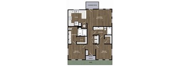 A floor plan of a house with a covered patio.