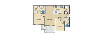 Two bedroom, two bath with large open living room and patio