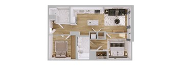 A top down view of a modern apartment layout.