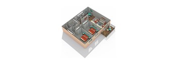 plan of a small apartment with a bathroom and a living room
