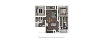 A floor plan of a house with a living room, kitchen, and dining area.