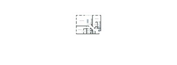 A floor plan of a house with a living room, kitchen, and two bedrooms.