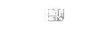 A floor plan of a house with a living room, kitchen, two bedrooms and two bathrooms.