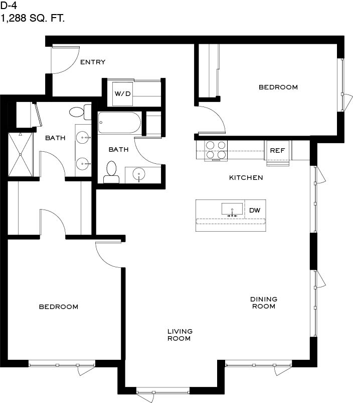 A black and white image of a floor plan for a D-4 apartment.