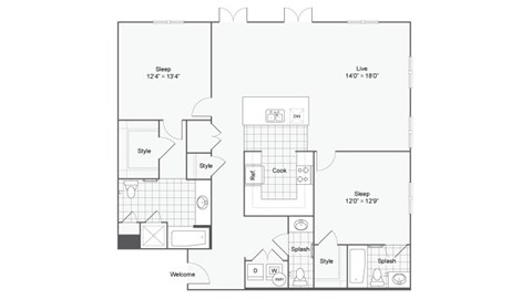 the everest floor plan  1 bedroom floor plan