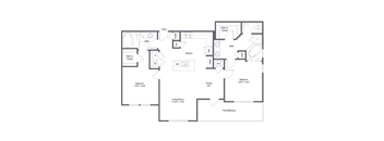 A floor plan of a house with a living room, dining room, kitchen, and bedrooms.