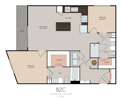 a floor plan of a 1 story apartment with a bedroom and a bathroom