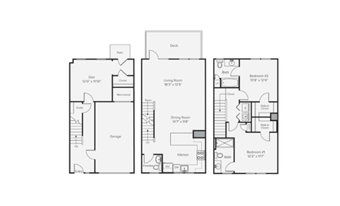 the plan of the three floors of the house with furniture