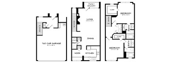A black and white floor plan of a two car garage apartment.