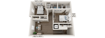 A 12x9 room with a bed, a desk, and a wardrobe.