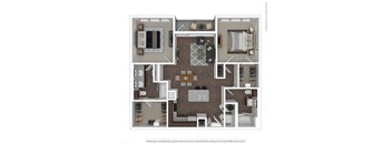 A floor plan of a house with a kitchen, living room, and two bedrooms.