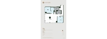A floor plan for a property at Foundry shows a layout with a living room, two bedrooms, and a bathroom.