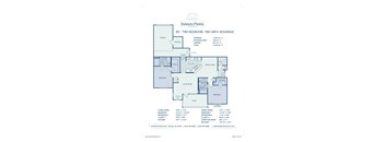 A blueprint of a two bedroom, two bath house plan.
