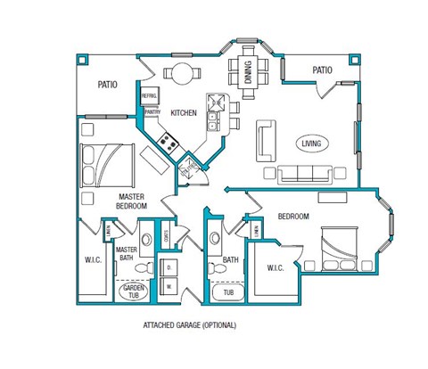 a floor plan of a residence with bedrooms and baths
