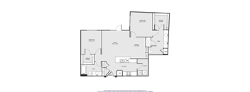A floor plan of a house with a bedroom, living room, kitchen, and bathroom.