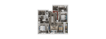A cutaway image of a bathroom with a toilet, sink, and bathtub.