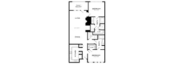 A black and white floor plan of a two-bedroom apartment.